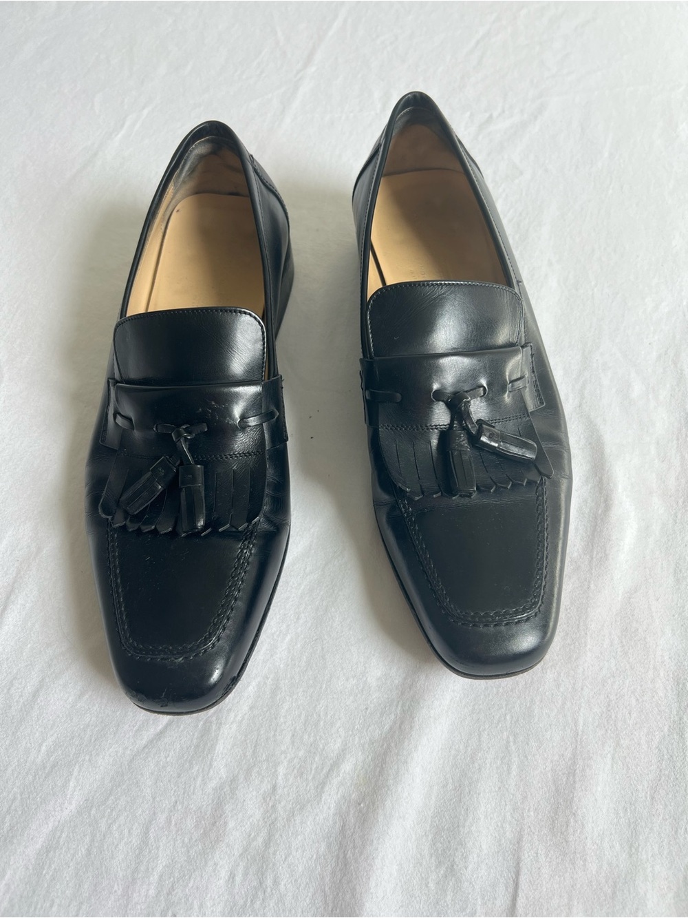 Salvatore Ferragamo Black Leather Tassel Kiltie Loafers